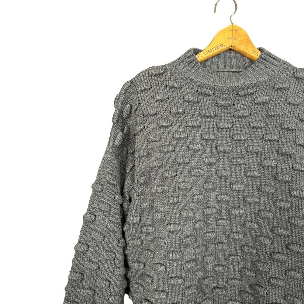 Rut & Circle Grey Cropped Sweater, Textured Knit, Minimalist, Fall - Picture 4 of 7